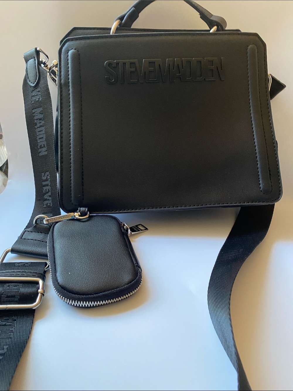 Steve Madden Black Unisex Messenger Crossbody with Detachable Pouch
